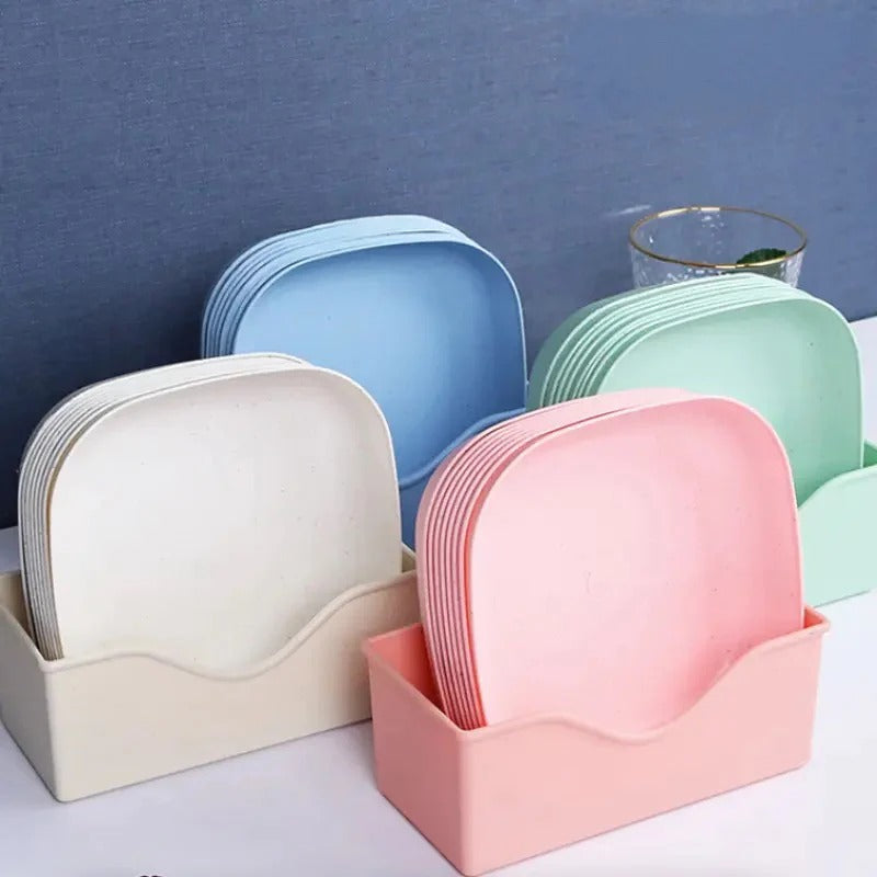 Plate Set Pack of 10 – Plastic Split Bone Dish Plates with Holder